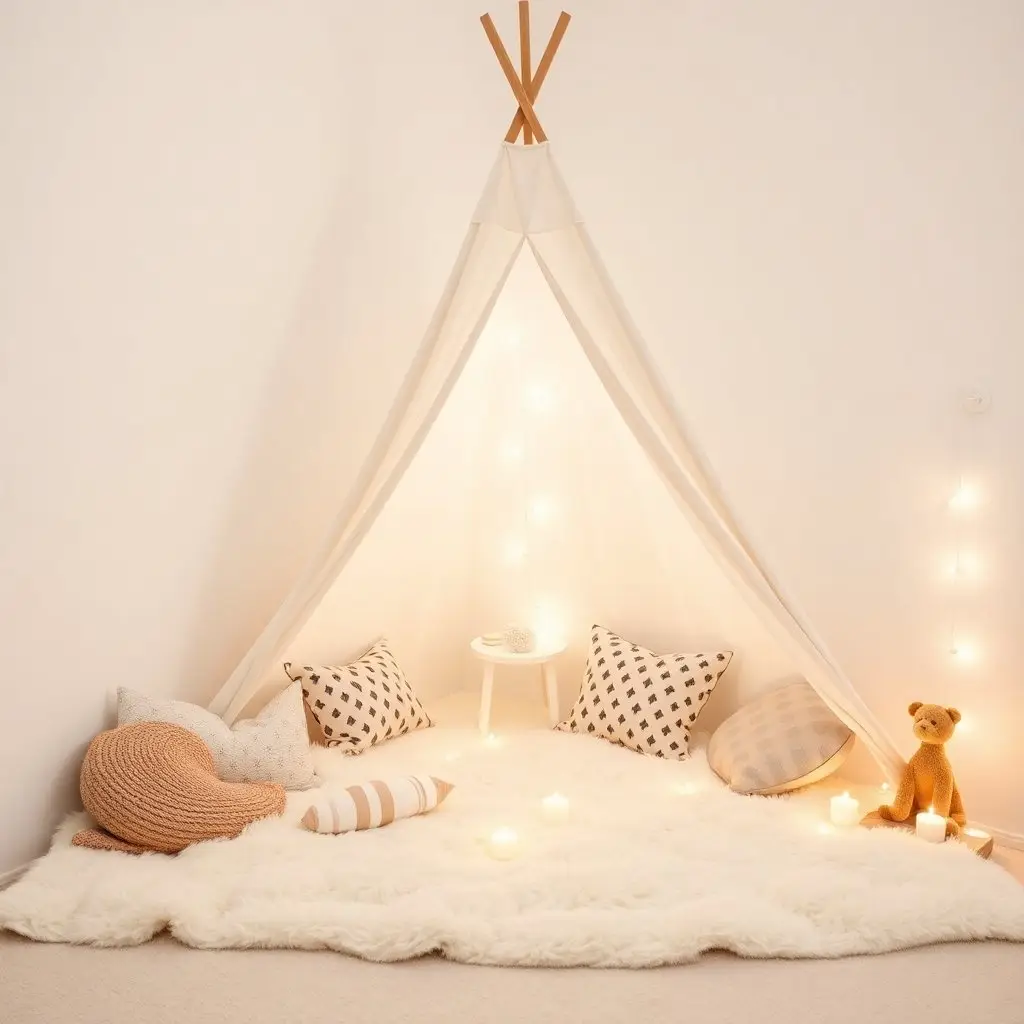 Sfondo salotto con tende teepee di notte luci calde