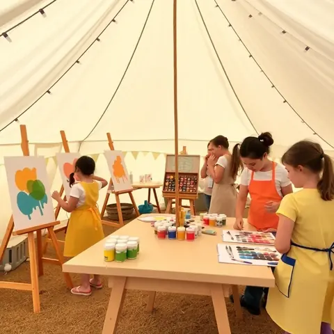 Art e Teepee laboratorio creativo bambini Roma - cavalletti colori e grembiuli coordinati