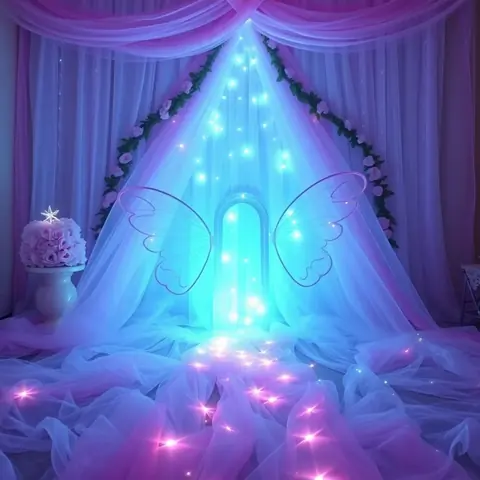 Fairytale Kingdom teepee party Roma - tulle rosa cipria ali di fata e bacchette magiche