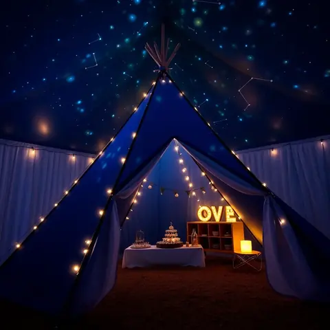 Space Mission teepee party bambini Roma - tende blu notte con costellazioni proiettate