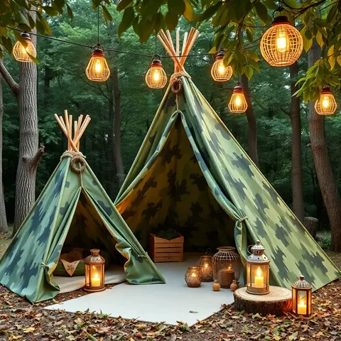 Wild Adventure teepee party bambini Roma - tende mimetiche con lanterne vintage