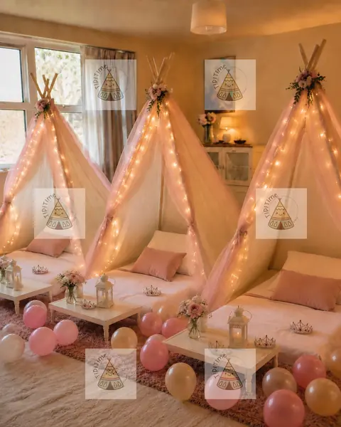 Princess Party TipiTime Roma - teepee rosa con palloncini e corone bambine