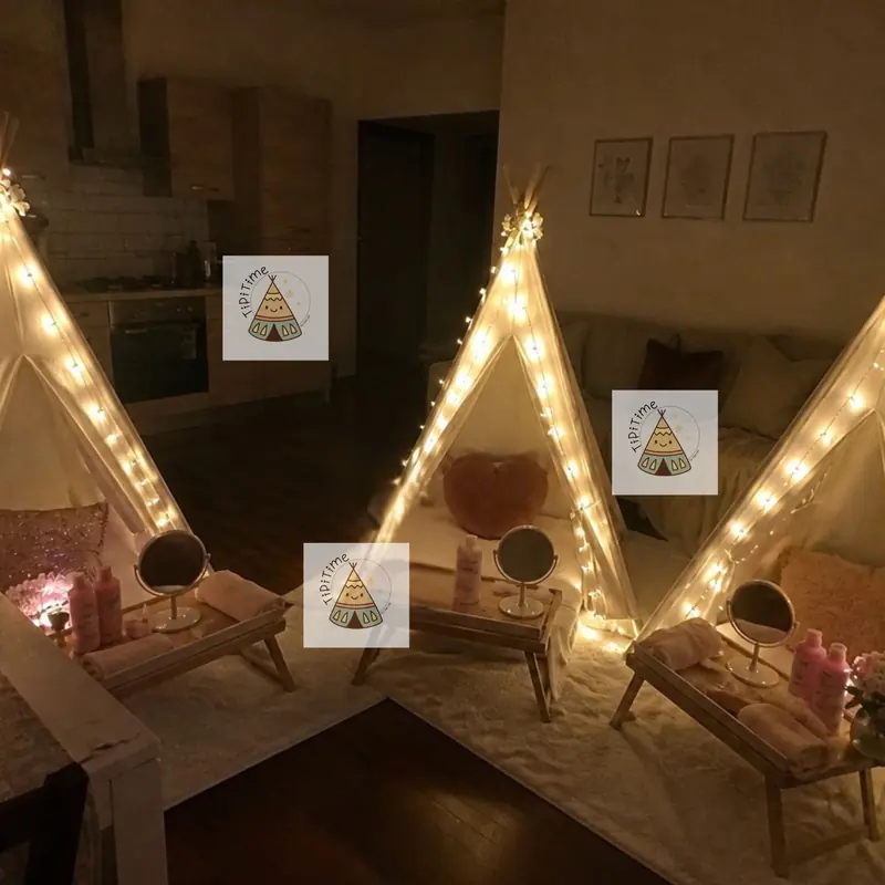 Allestimento serale teepee party TipiTime Roma con luci fatate